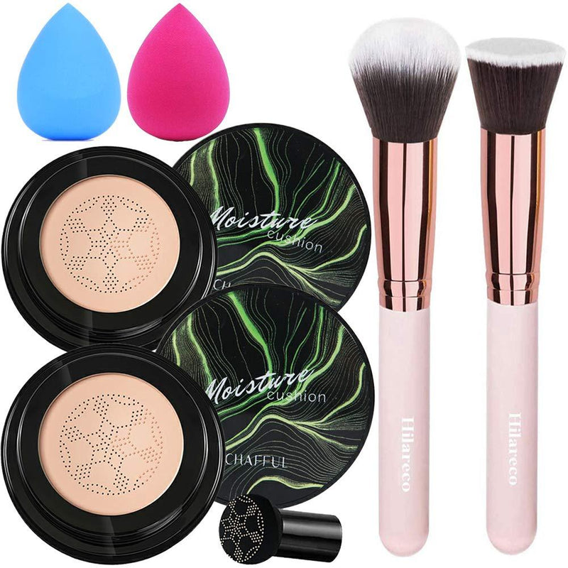 [Australia] - 2 PCS Mushroom Head Air Cushion CC Cream Nature Foundation ,Foundation Brush Powder Brush,Moisturizing Concealer, Bright Makeup Base Long Lasting with Mushroom Makeup Sponge (Natural) Natural 