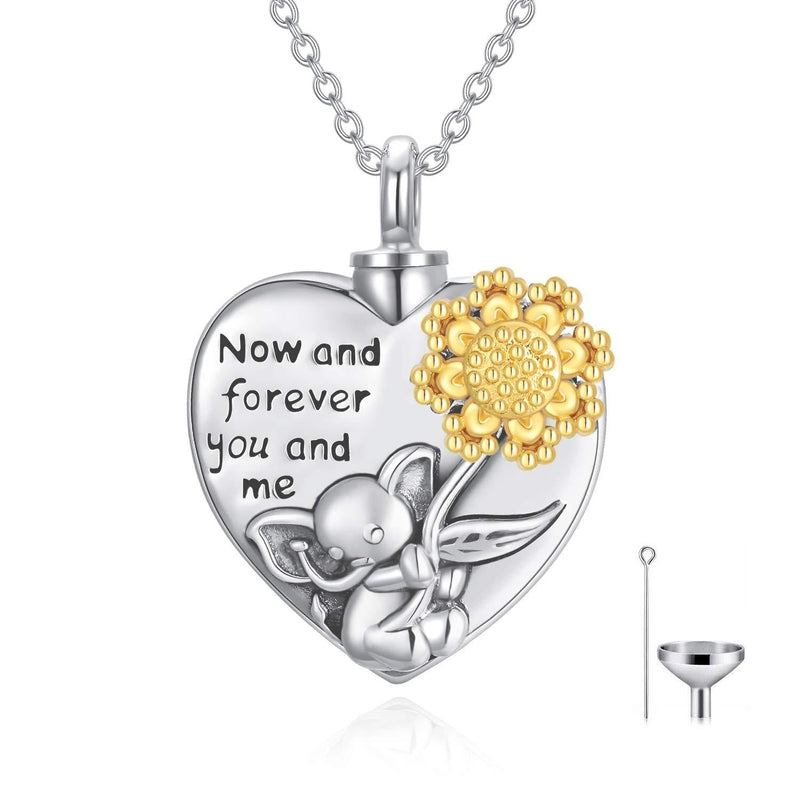 [Australia] - RMREWY Memorial Cremation Urn Necklace 925 Sterling Silver Elephant Urn Necklace for Ashes Sunflower Memory Locket Keepsake Jewelry for Women Men 