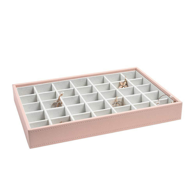 [Australia] - VEE&Co. Upgraded Stackable Jewelry Tray Organizer, 35 Grids High-Capacity Jewelry Storage Display Tray for Drawer, Earring Necklace Bracelet Ring Organizer (Pink) 35-compartment Tray Pink 