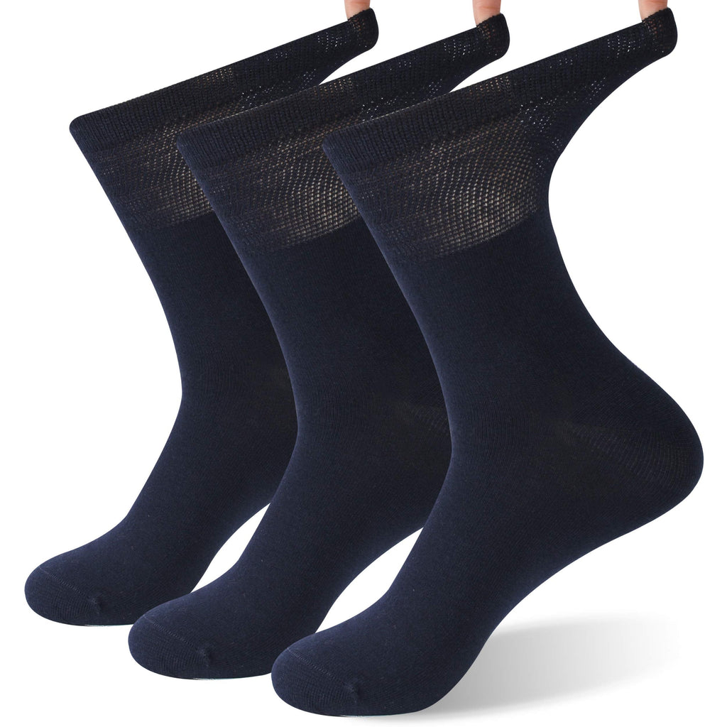 [Australia] - Mens Bamboo Diabetic Socks, Sunew Winter Warm Diabetic Socks Circulatory Socks Medical Crew Long Bamboo Loose Top Diabetic Socks for Neuropathy Edema Diabetes 3 Pairs Navy XL 3-pairs Navy Blue X-Large (3 Pair) 