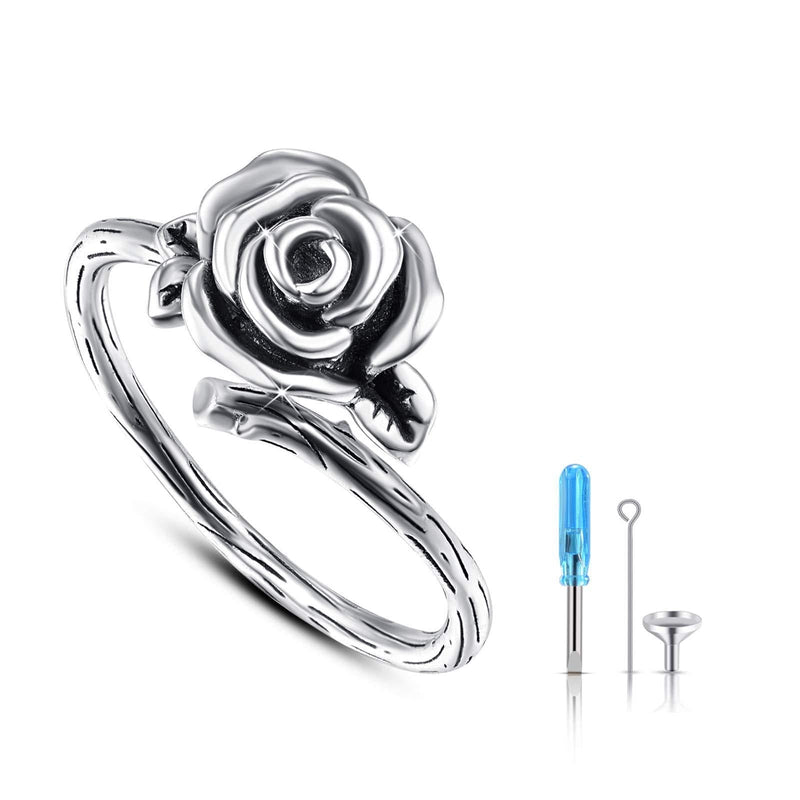 [Australia] - Cuoka Rose Cremation Urn Rings, 925 Sterling Silver Wrap Adjustable Open Rings That Hold Ashes, Keepsake Rings Jewelry Rose Jewelry for Women with Gift Box 8 