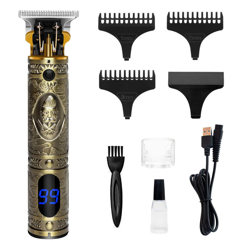[Australia] - Qhou Upgraded T Blade Hair Trimmer for Men, Cordless Electric Pro Li Outliner, Zero Gapped Detail Barbershop Beard Shaver Rechargeable Hair Clippers with Limit Combs Guards & LED Display - Bronze 