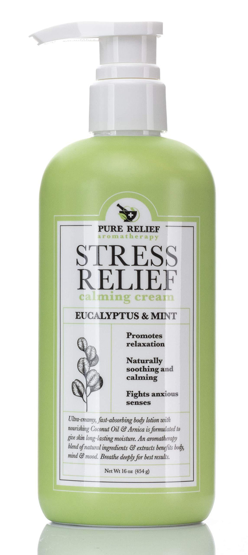 [Australia] - Stress Relief Calming Body Cream Eucalyptus-and-Mint Aromatherapy Body Lotion with Arnica, Coconut Oil Hydrating Natural Extracts Moisturize All Skin Types & Soothe Senses by Pure Relief, 16 Oz. 