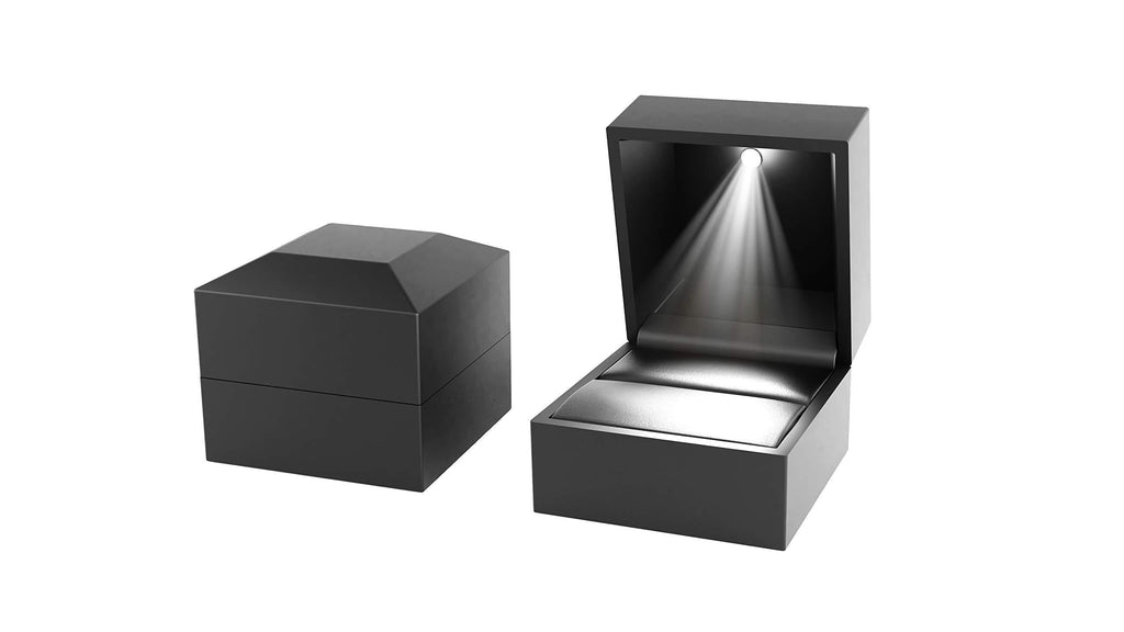 [Australia] - Dante's Engagement Ring Box – Luxury Ring Box with Light – Plush Velvet Wedding Ring Box – Automatic LED Light Ring Case – Premium Black Light Up Ring Box – Ideal for Proposal, Anniversary 