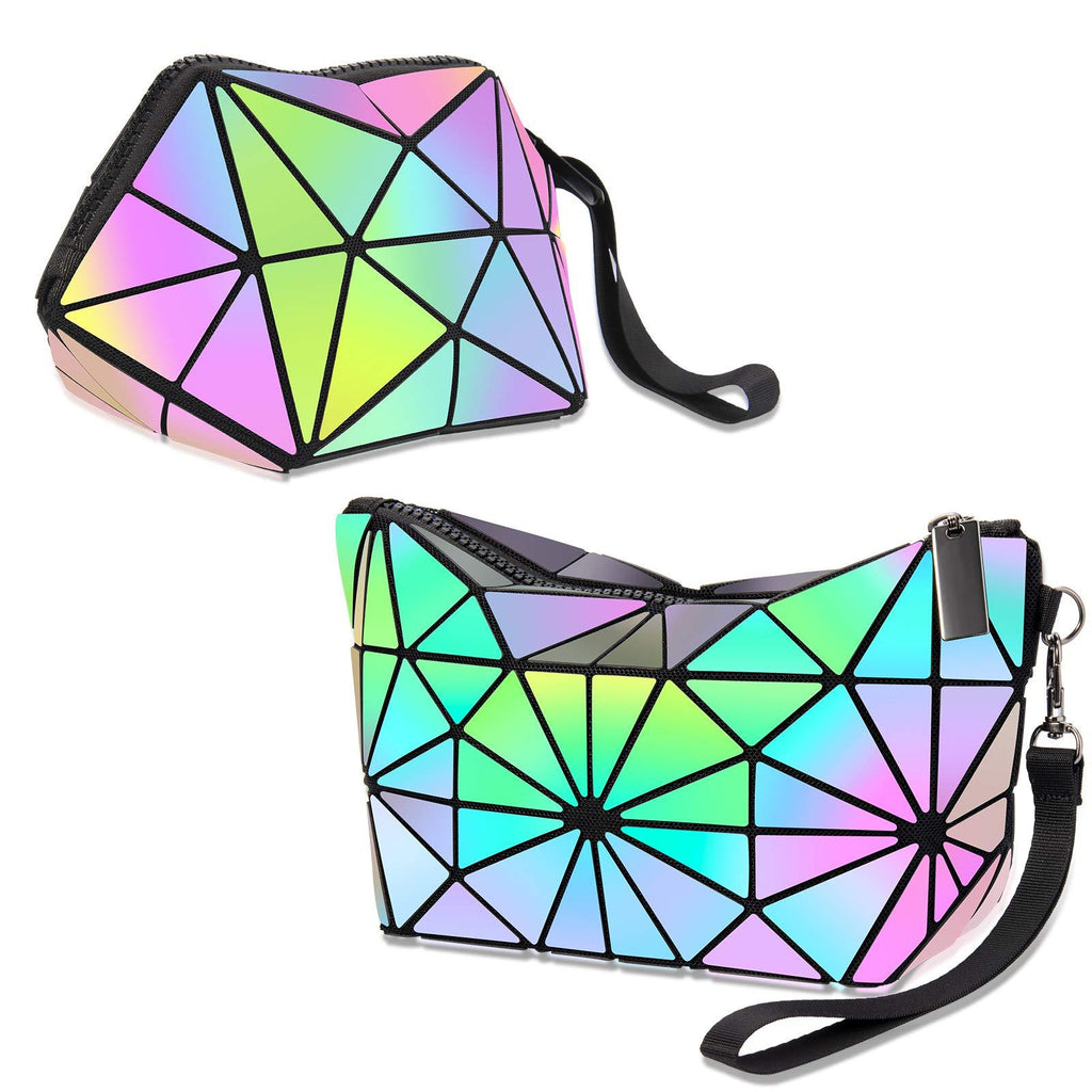 [Australia] - 2PCS Makeup Bag for Women, Portable Travel Cosmetic Bag Organizer Case with Wrist Strap Toiletry Bags for Women, Holographic Luminous Geometric Foldable Make up Bags 1. Luminous 