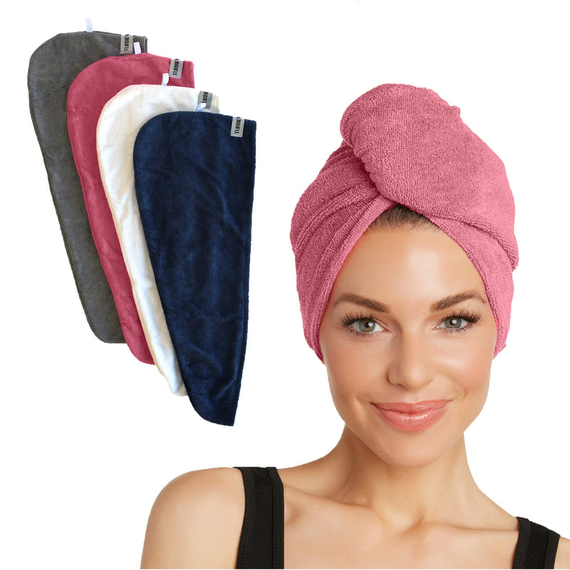 [Australia] - Turbie Twist Super Absorbent Microfiber Hair Towel - Hands Free Hair Drying Towel - 4 Pack (Pink, Navy, Grey, White) Classics 