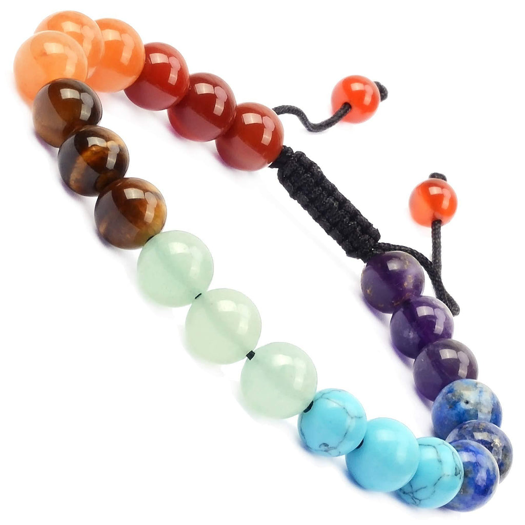 [Australia] - Massive Beads Natural Healing Power Gemstone Crystal Beads Unisex Adjustable Macrame Bracelets 8mm 7-Chakra Stones 