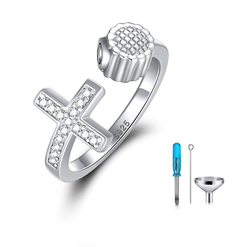[Australia] - ROMANTICWORK Cross Cremation Ring for Ashes 925 Sterling Silver Cross Urn Ring Hold Loved Ones Ashes Keepsake Memorial Jewelry Cremation Rings for Women 8 
