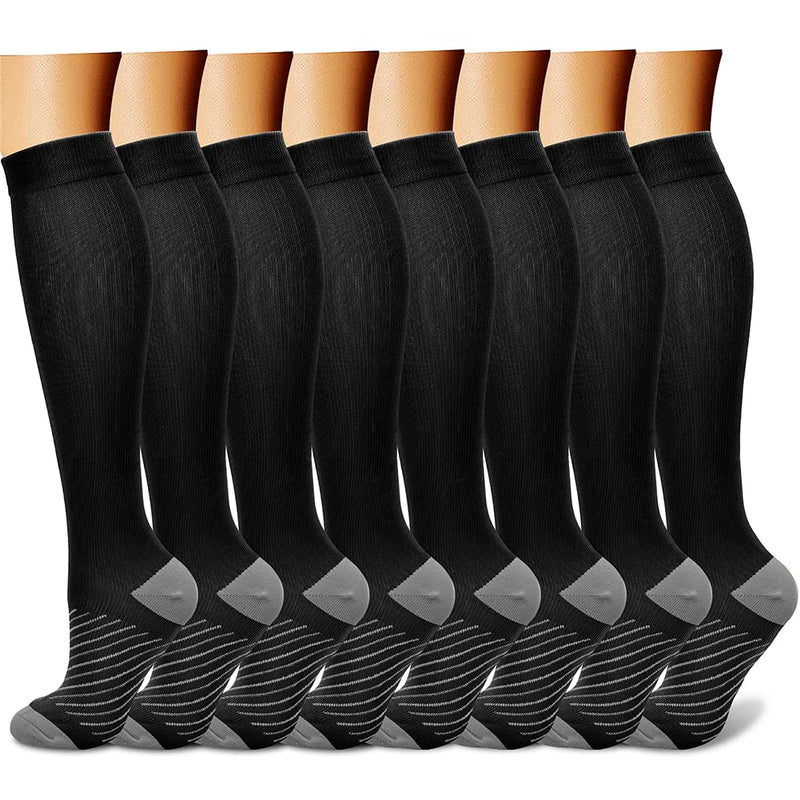 [Australia] - CHARMKING Compression Socks for Women & Men Circulation (8 Pairs)15-20 mmHg is Best Support for Athletic Running,Cycling Large-X-Large 10 Black/Black/Black/Black/Grey 