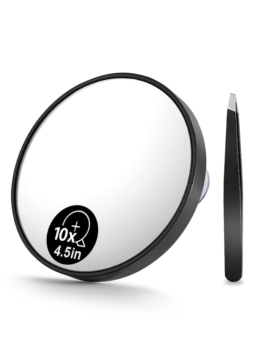 [Australia] - OMIRO 10X Magnifying Mirror and Eyebrow Tweezers Kit, 4.5" Three Suction Cups Magnifier Travel Set 