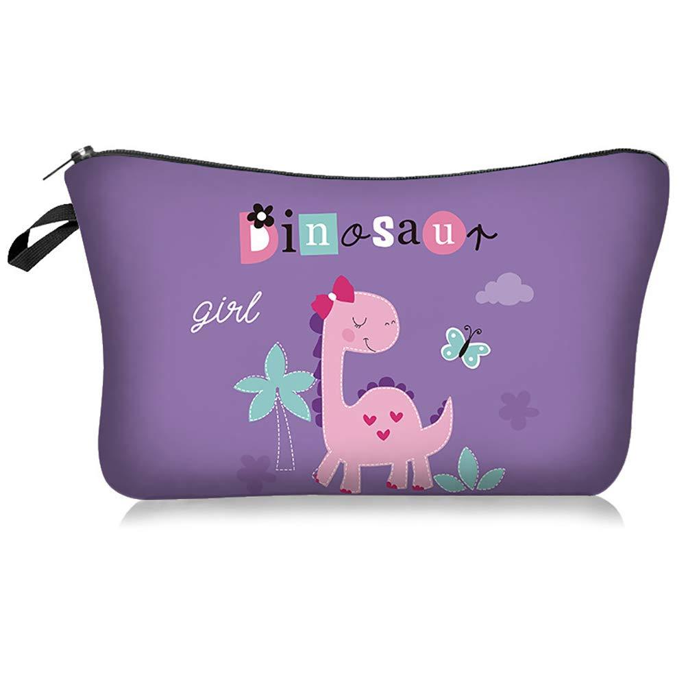 [Australia] - Purple Dinosaur Makeup Bag Double-sided Printed Small Cosmetic Pouch Bag Waterproof Cloth with Zipper for Purse, Dino Gift Bag Christmas Travel Toiletry Case for Girls 