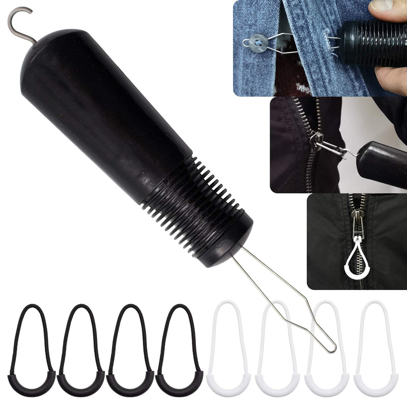 [Australia] - DailyTreasures Button Hook and Zipper Pull, Button Hook Dressing Aid with 8Pcs Zipper Pulls, Button Assist Device with Non-Slip Ribbed Handle for Seniors, Arthritis Sufferers-Shirt, Dress, Collar 