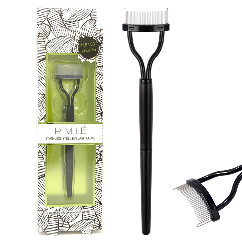 [Australia] - REVELÉ Eyelash Comb, Eyelashes Separator Curler Makeup Mascara Applicator Comb Cover Long Handle (Black) 