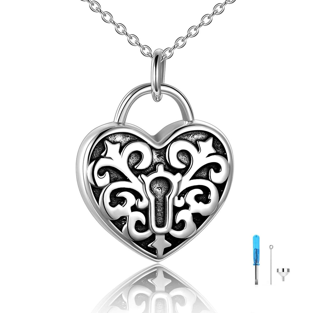 [Australia] - ONEFINITY Urn Necklaces for Ashes Sterling Silver Lock/Heart/Cat/Dog/Infinity Celtic Knot Cat/Dog/Lock/Heart Cremation Jewelry for Ashes Cremation Keepsake Gifts for Women Her Heart Lock 