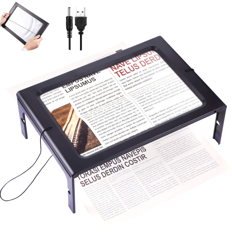 [Australia] - Rectangular Page Magnifier with 12 LED Lights 3X Magnifying Glass Folding and Hands-Free Led Full-Page Magnifier with Dual Power Mode for Elder, Low Vision People to Read Small Prints 
