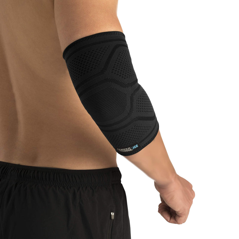 [Australia] - Copper Fit Unisex Adult Copper Fit ICE Elbow Compression Sleeve Infused Menthol, Small/Medium Handkerchief, Black, Small Medium US 