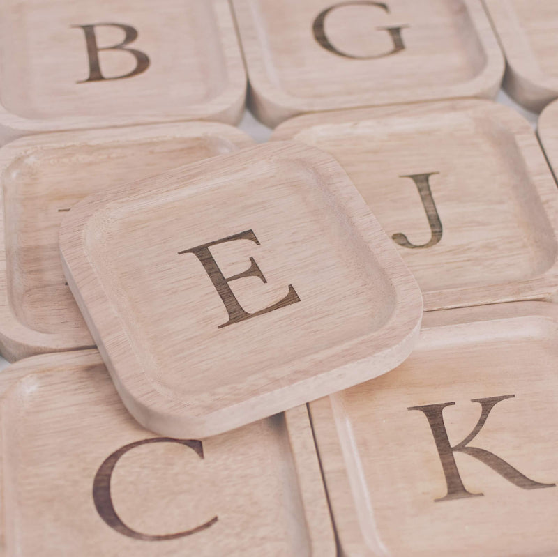 [Australia] - Solid Wood Personalized Initial Letter Jewelry Display Tray Decorative Trinket Dish Gifts For Rings Earrings Necklaces Bracelet Watch Holder (6"x6" Sq Natural "K") ุ6"x6" Sq Natural "K" 