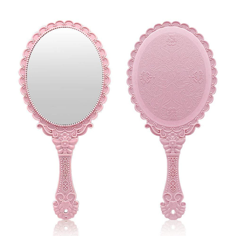 [Australia] - Dolovemk Hand Mirror Vintage Handheld Mirror with Handle Decorative Vanity Makeup Mirror Cosmetic Travel Mirrors Compact Beauty Salon Mirror Antique Pink 