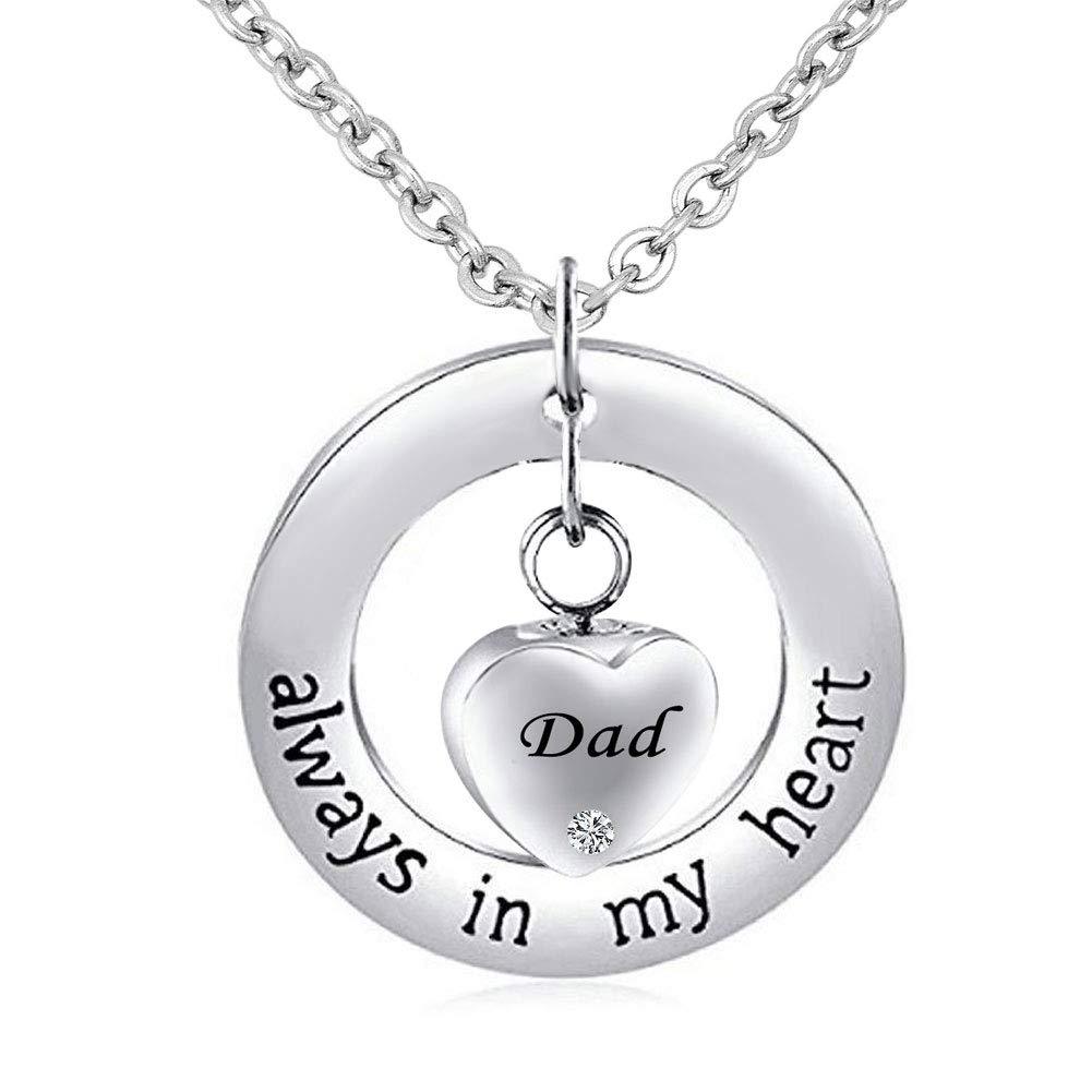 [Australia] - MZC Jewelry Always in My Heart Urn Necklace for Ashes Cremation Keepsake Urn Jewelry Memorial Pendant Dad 