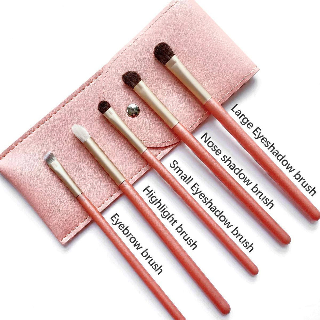 [Australia] - Eyeshadow Brush set with Portable Bag, 5pcs Professional Eye Shadow Brush Pony Hair, Eyebrow Blending Makeup Brushes Set with Wooden Handles (pink) pink 