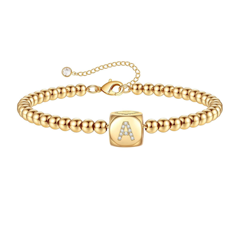 [Australia] - Gold Initial Bracelets for Women Girls, 14K Gold Plated Handmade Letter Bead Bracelet Personalized Initial Gold Bracelets for Women Teen Girls Jewelry Gifts A 