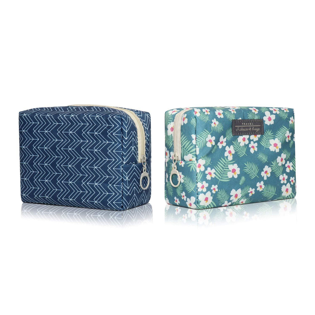 [Australia] - Gdpaddy Small Travel Makeup Bags for Women,Retro Floral Cosmetic Organizer Bag Waterproof Toiletries Storage Pouch - 2 Pcs (blue) blue 