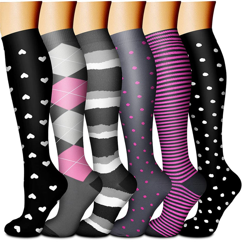[Australia] - CHARMKING Compression Socks for Women & Men (6 Pairs) 15-20 mmHg is Best for Athletics, Running, Flight Travel, Support Small-Medium 01 Black/Black/Black/Black/Pink/Grey 