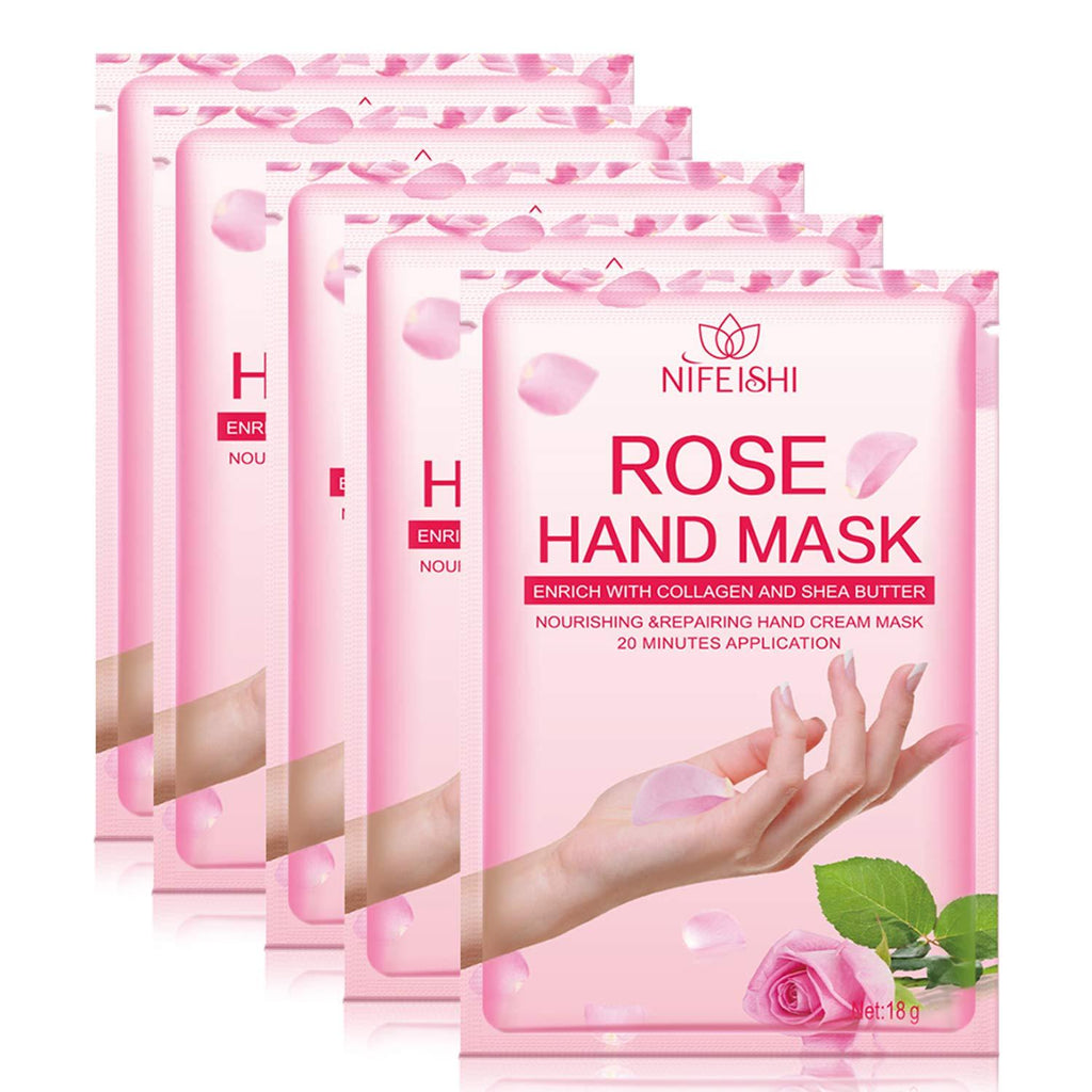 [Australia] - Hand Peel Mask, (5 Pack) Rose Moisturizing Gloves, Moisturizing Natural Therapy Gloves, Exfoliating Hand Peeling Mask for Dry Hands, Baby Soft Smooth Touch Hands, Repair Rough Skin for Men Women 