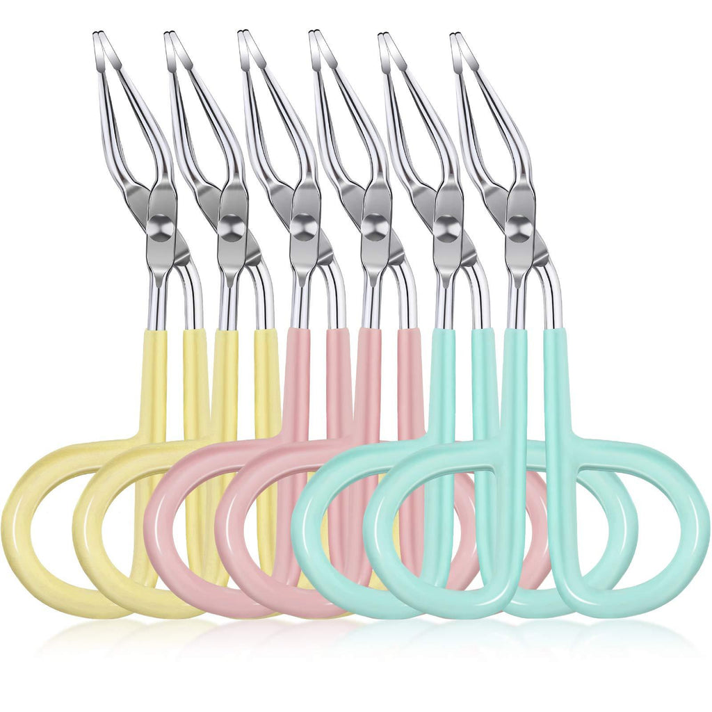 [Australia] - 6 Pieces Scissors Shaped Eyebrow Tweezers Clip with Easy Scissor Handle, Stainless Steel Scissor Handle Tweezers Flat Straight Tip Tweezers Brow Hair Plucker Remover, Men Women (Blue, Pink, Yellow) Blue, Pink, Yellow 