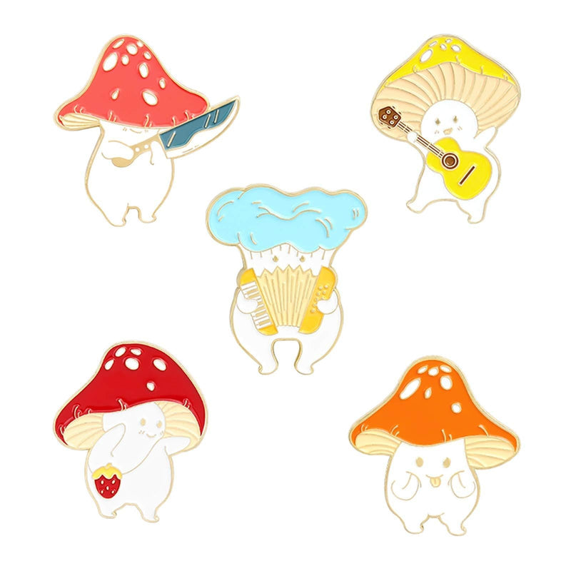 [Australia] - Enamel Pin Brooches Cute Mushroom Lapel Badge Cartoon Plant Enamel Pin Set for Backpack Cloths Hats Funny Button Pins Jewelry Set 5pcs 