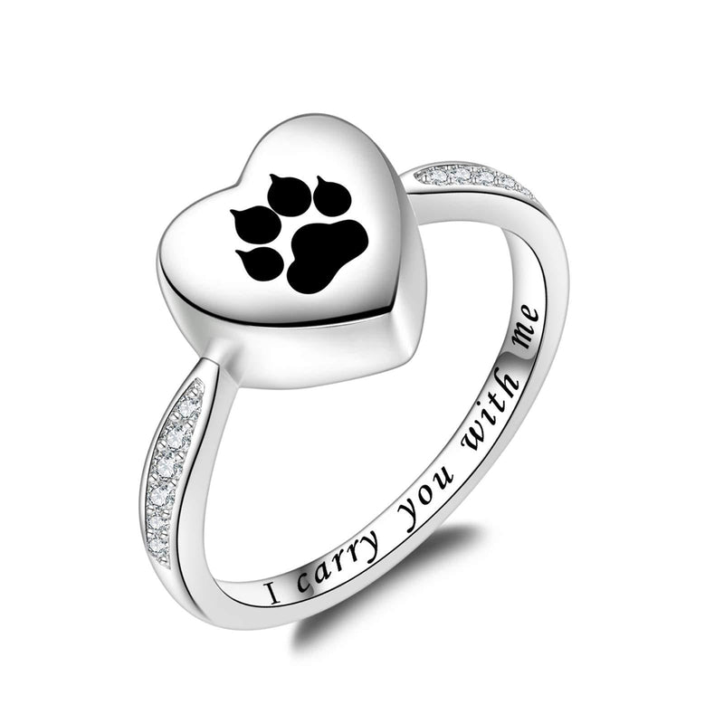 [Australia] - Fookduoduo Pawprint Cremation Urn Ring for Ashes 925 Sterling Silver Keepsake Memorial Jewelry Dog Cat Lovers Urn Finger Ring for Women 8 