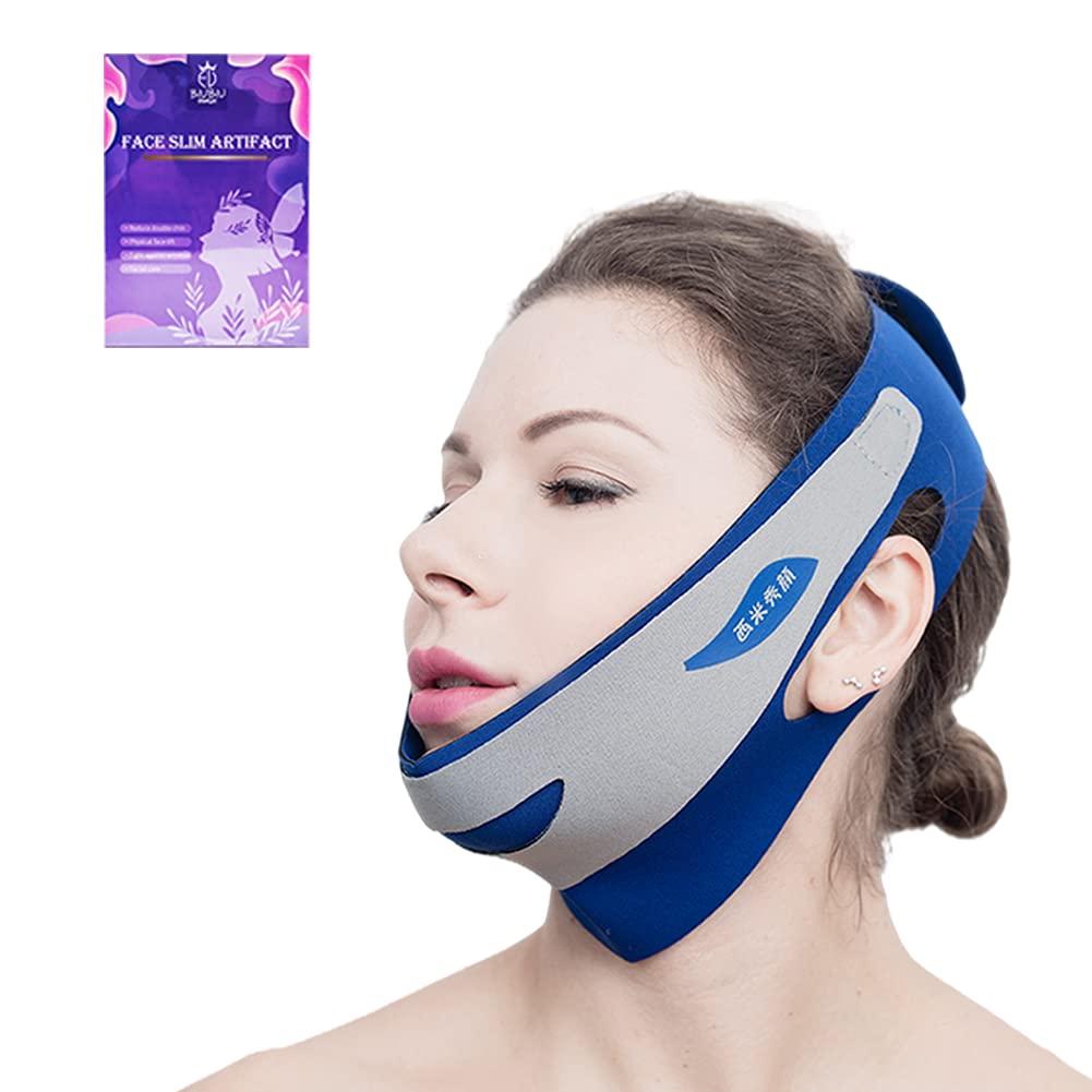 [Australia] - BIUBIU TOWNLET Double Chin Reducer,Face Slim Strap,Reusable Anti-wrinkle Face-lifting Artifact To Make The Skin Firmer(Normal-Plus) Blue 