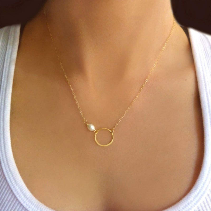 [Australia] - YienDoo Fashion Pearl Necklace Chain Hollow Circle Pendant Necklace Jewelry Accessories for Women and Girls (Gold) Gold 