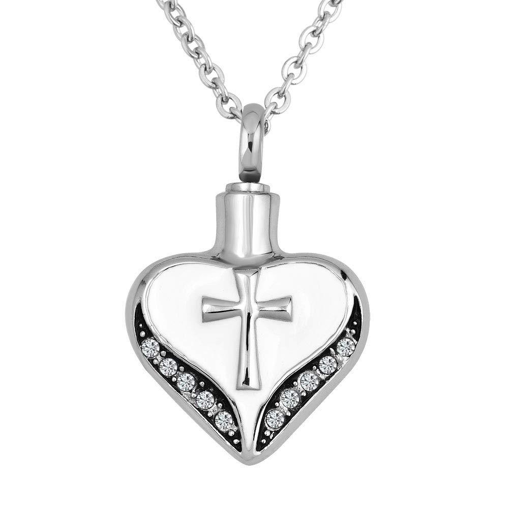 [Australia] - DWJSu Cremation Cross Necklace Urn Necklace Pendant Keepsake Necklace to Put Ashes In Heart 