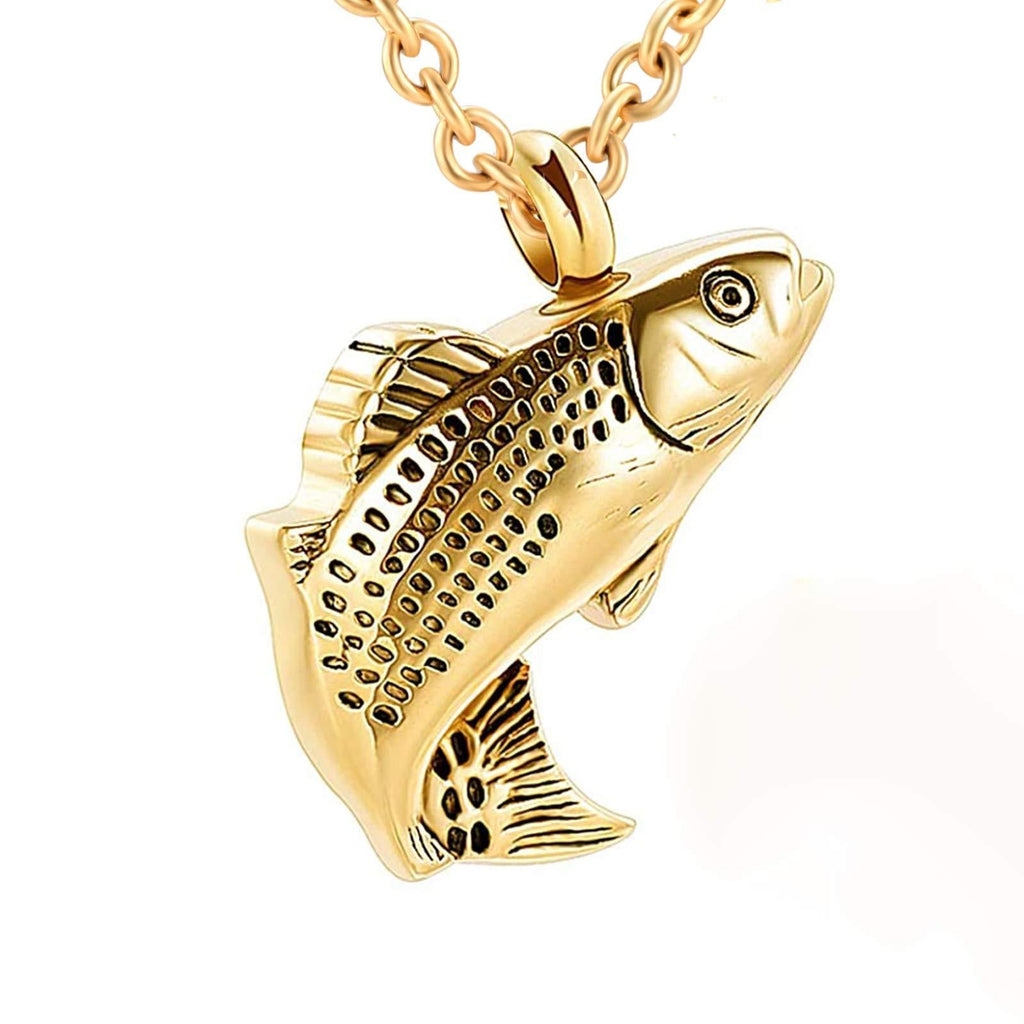 [Australia] - Cremation Jewelry for Ashes Stainless Steel Fish Shape Pendant Memorial Urn Necklace Keepsake Jewelry for Men Women Gold 