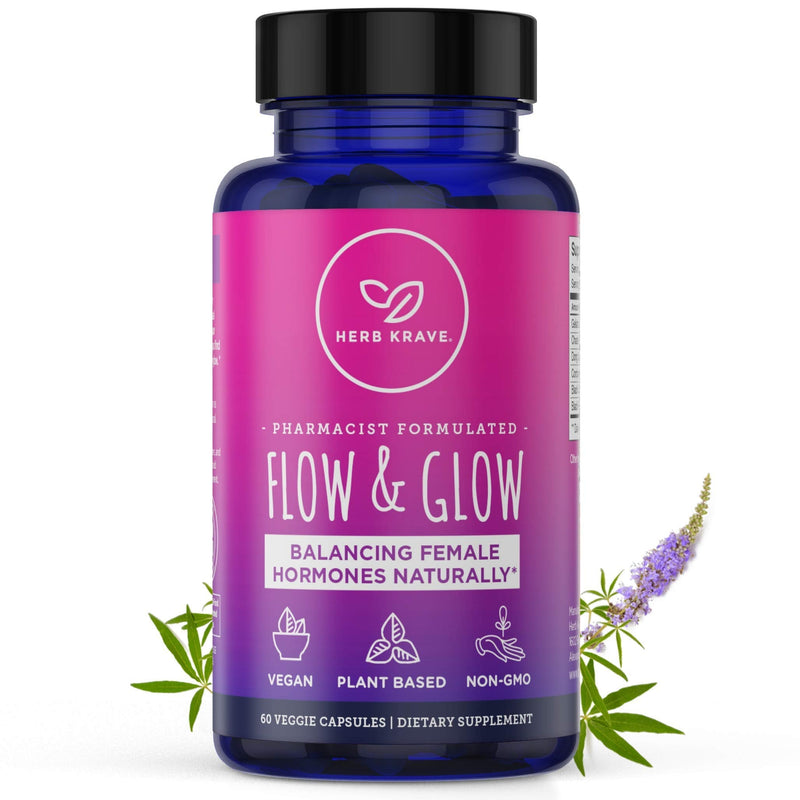 [Australia] - Herb Krave- Flow and Glow Natural Hormone Balance for Women: PMS & Menopause Relief- for Cramps, Hot Flashes, Mood Swings with Dong Quai & Black Cohosh for Menopause. 60 Count (Pack of 1) 