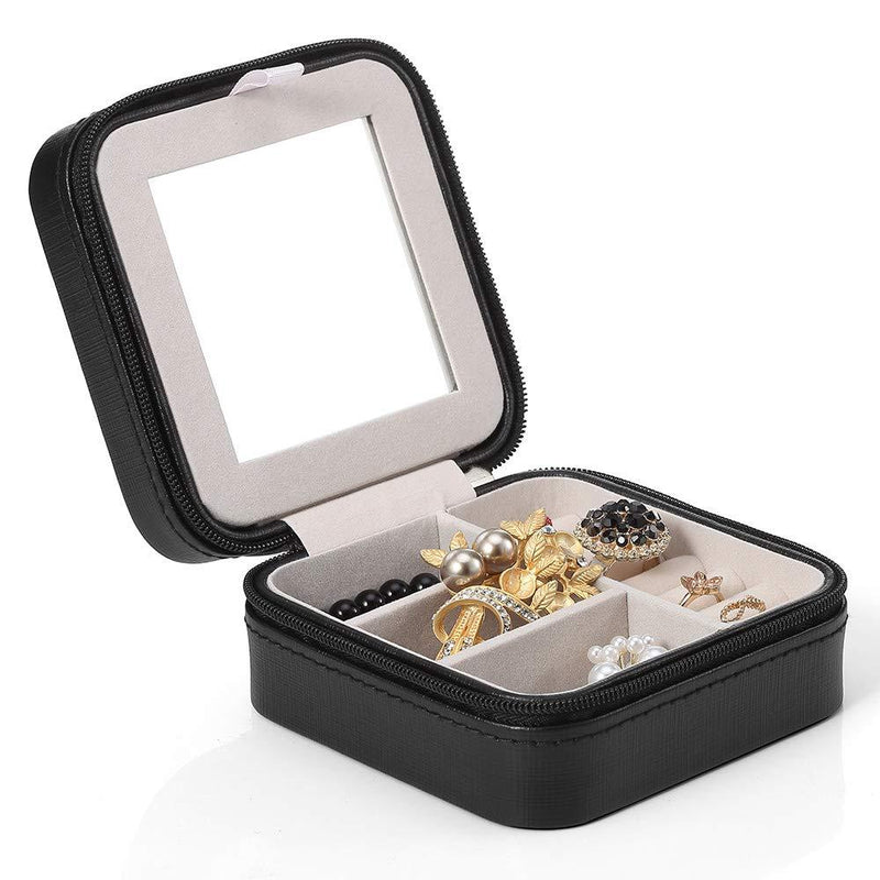 [Australia] - Vlando Small Travel Jewelry Box Organizer - Display Case for Girls Women Gift Rings Earrings Necklaces Storage with Mirror(Black) 4.black(mirror) 