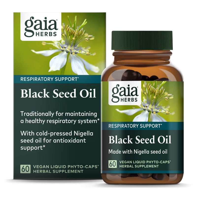 [Australia] - Gaia Herbs Black Seed Oil - Cold-Pressed Capsules for Lung, Respiratory, and Antioxidant Support - with Organic Nigella Seed Oil - Herbal Supplement - 60 Vegan Liquid Phyto-Capsules (30-Day Supply) 