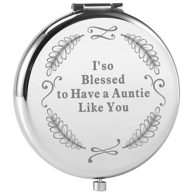 [Australia] - Dynippy Auntie Aunt Gifts from Niece Birthday Gift Ideas Engraved Compact Mirror with Inspirational Quotes for Birthday Wedding Gift Special Celebration - I'so Blessed to Have a Auntie Like You 