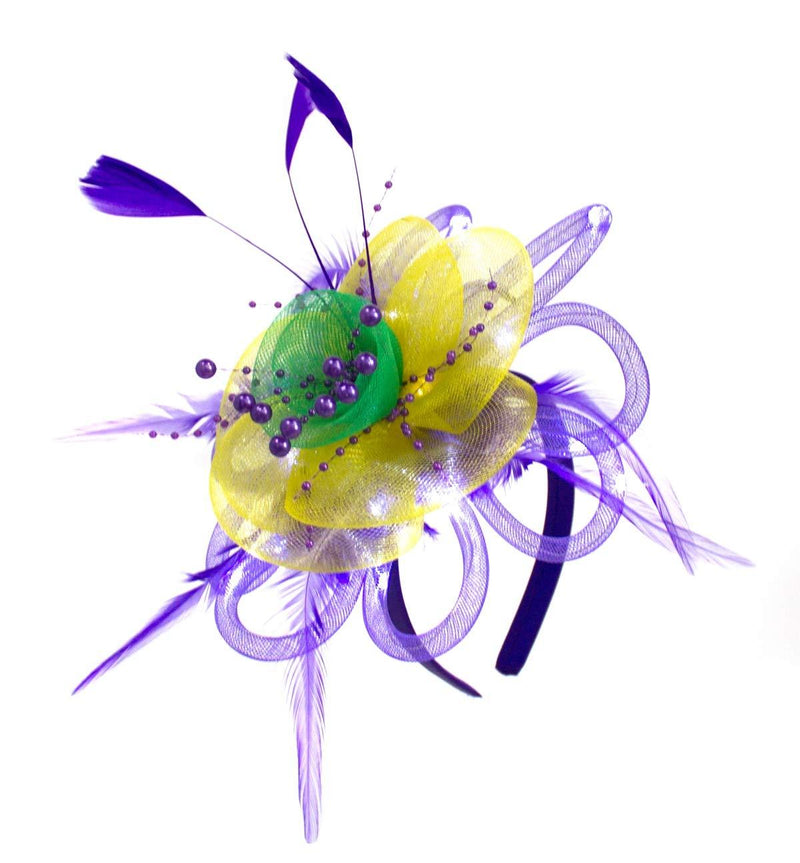 [Australia] - JAWEAVER LED Light Up Fascinators Hat Fascinators for Women Headband Tea Party Headwear Feather Headpiece Purple-yellow-green 