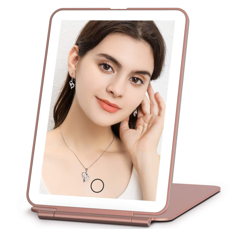 [Australia] - Rechargeable Makeup Vanity Mirror with 72 Led Lights, Lighted Portable Light up Travel Beauty Mirror, 3 Color Lighting, Dimmable Touch Screen, Tabletop Cosmetic Mirror (Rose Gold) Rose Gold 