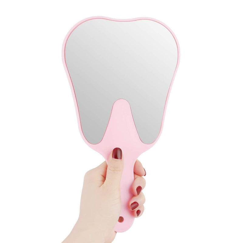 [Australia] - Annhua Tooth Shaped Mirror Hand Mirrors with Handle Pink, Face Mirrors Smal Makeup Mirror Cute for Dental Clinic, Salon, Barber or Hairdressing - Plastic & Glass 