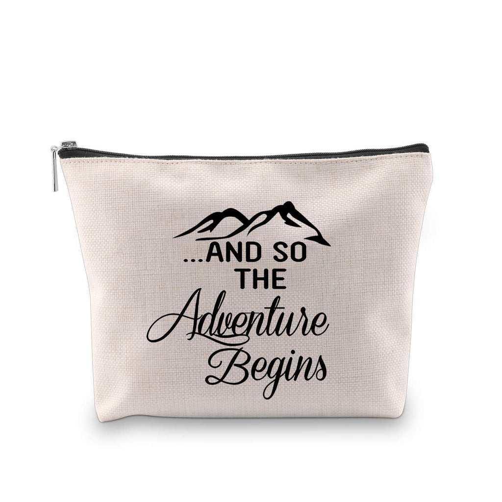 [Australia] - PXTIDY And So The Adventure Begins Makeup Bag Graduation Gift Cosmetic Bag New Job Farewell Divorce Congratulations New Adventure Gifts for Women, Friend, Sister, Coworker (beige) beige 