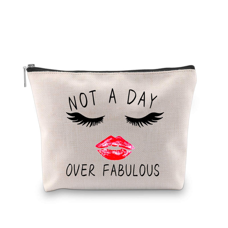 [Australia] - PXTIDY Not A Day Over Fabulous Birthday Cosmetic Bag Birthday Makeup Bag Funny Birthday Travel Pouch Case Gifts for Women Her Mom Grandma Friend Gift Ideas (beige) beige 
