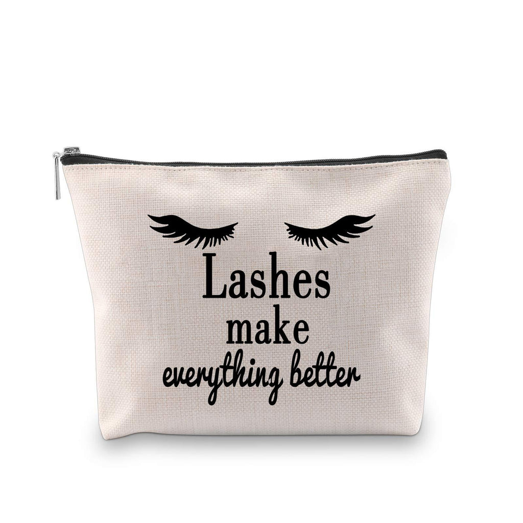 [Australia] - PXTIDY Eyelashes Quote Makeup Bag Lashes Make Everything Better Cosmetic Bag Girls Makeup Pouch Travel Bags beige 