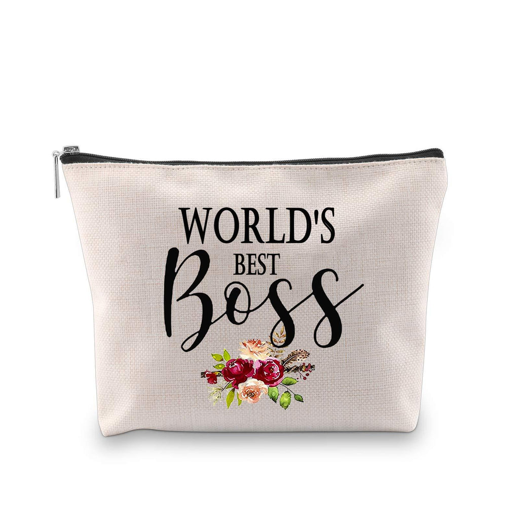 [Australia] - PXTIDY Boss Gift Makeup Bag World's Best Boss Cosmetic Bag Gift Idea for Boss Lady Travel Pouch Case Toiletry Bag Boss Day Gifts Boss Thank You Gifts from Employee beige 