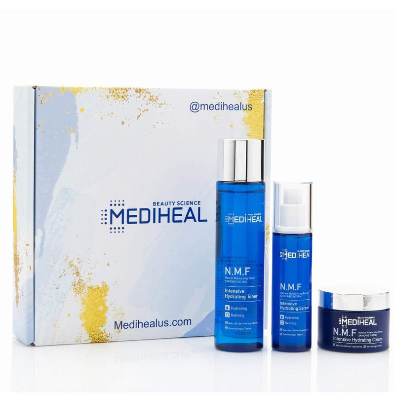 [Australia] - MEDIHEAL N.M.F Skincare Hydrating Starter Set, 3 Piece Daily Morning Night-time Face Routine | Treat Dull, Tired-looking, Dry Skin, Starter Kit Beauty Gift 