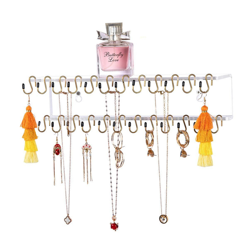 [Australia] - AITEE Necklace Holder and Organizer, Acrylic Hanging Jewelry Organizer Wall Mounted with 24 Hooks, Suitable for Hanging Necklace, Earrings and Bracelets, Girls and Woman Favorite Gift. (12.4x2.9x3.4in） 