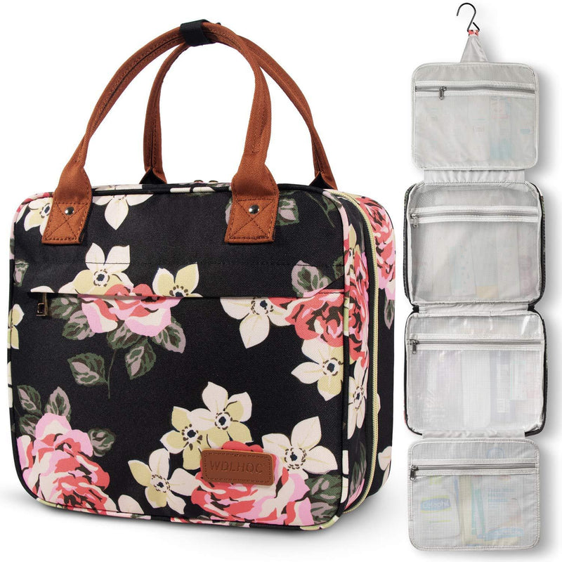 [Australia] - Toiletry Bag, WDLHQC Hanging Travel Toiletries Bag for Women,Waterproof Bathroom and Shower Organizer Kit for Toiletries, Cosmetics, Makeup Large Flower 