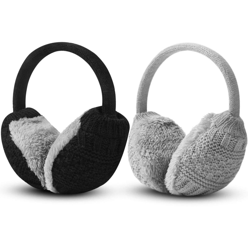 [Australia] - 2 Pieces Winter Knit Earmuffs Detachable Warm Knitted Ear Warmers Unisex Furry Ear Muffs Winter Outdoor Ear Covers for Women Men 